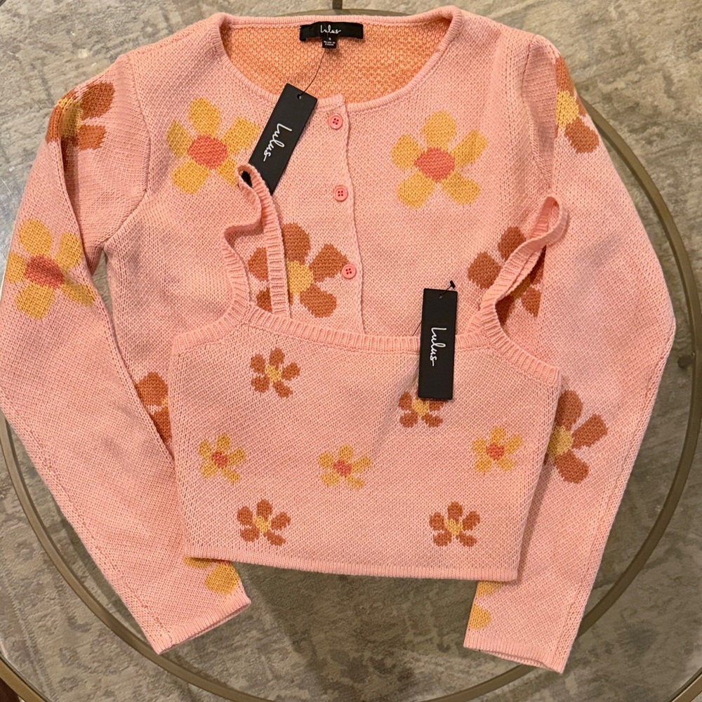 Lulu's Pink and Orange Floral Cardigan Set